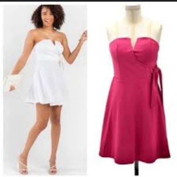 Row A Pink Strapless Women's Tie Waist Fit & Flare Women's Mini Dress| SIZE MED - Picture 16 of 16